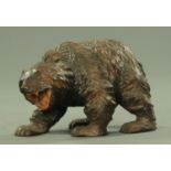 A Black Forest style carved wooden figure of a snarling bear, length 34 cm.