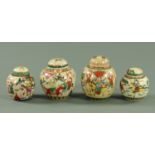 Four Chinese crackleware ginger jars and covers, late 19th century, all depicting warring figures,