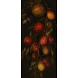 Massé, still life of fruits, oil on panel, signed indistinctly verso in pencil, 37 cm x 17 cm.