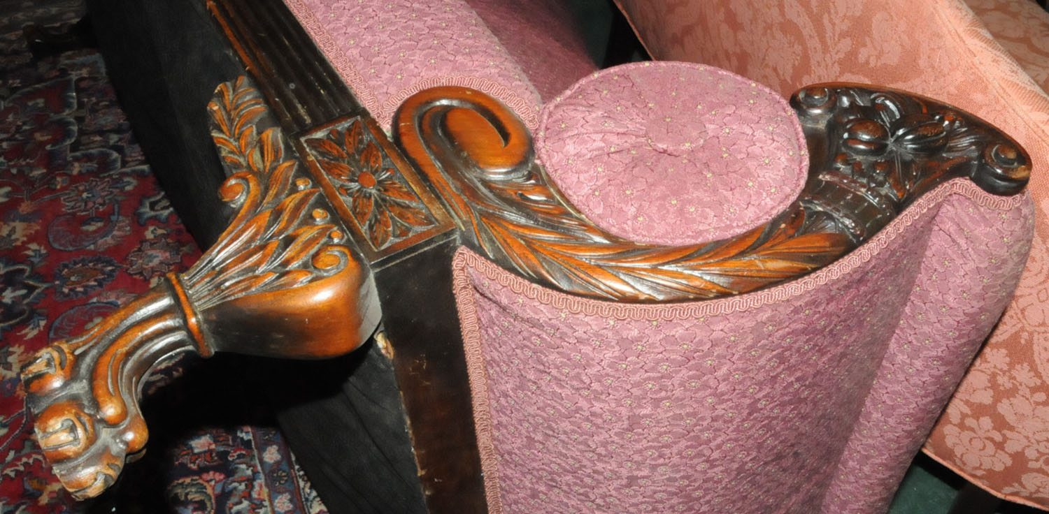 A 19th century mahogany daybed, with exposed cornucopia and foliate carved moulded showframe, - Image 9 of 12