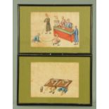 Two Chinese pith paper pictures of punishments, 19th century, gouache, 16 cm x 22 cm.