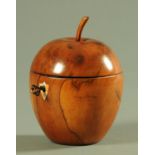 A George III style fruitwood tea caddy, in the form of an apple, initialled to the underside "FH".