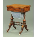 A Victorian walnut combined backgammon cribbage and chess table, with serpentine front,