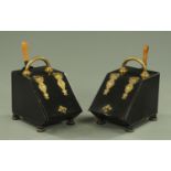 A pair of Victorian and later coal receivers, with embossed brass hinges with brass handles,