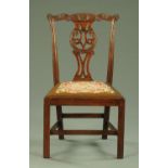 A Georgian mahogany side chair, with finely carved top rail and splat,