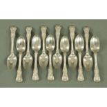 Twelve Kings pattern silver teaspoons, Samuel Hayne and Dudley Cater, London 1844, 341 grams.