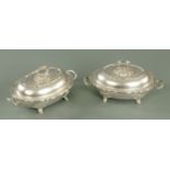 A near pair of Georgian style silver plated vegetable tureens and covers.