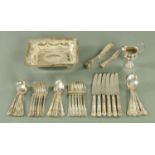 A Kings pattern six place loose canteen of silver plated cutlery,
