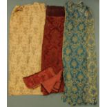 Six drapes and two pelmets and a pair of curtains, blue, drop 300 cm, each drape width 160 cm,