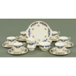 An English porcelain six place tea set, with 2 sandwich plates, sugar and cream jug,