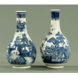 A near pair of Chinese blue and white bottle vases, 19th century,