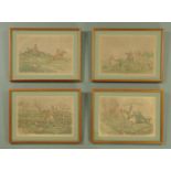 Four antiquarian hunting prints, each 24 cm x 34 cm, framed and indistinctly signed in pencil.