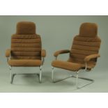 A pair of Thonet D3558 Frankenberg brown upholstered and tubular chromed armchairs, circa 1970's,