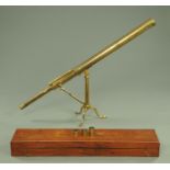 A Georgian brass 3" telescope, with tripod stand and in mahogany case, sold by E&W Smith & Co.