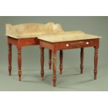 A pair of Victorian pine washstands, each with simulated marble top,