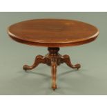 A Victorian mahogany circular breakfast table, with moulded edge,