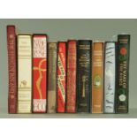 Ten Folio Society books with slip cases, "The Arabian Nights", "The Name of The Rose",