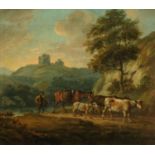 Julius Caesar Ibbetson (1759-1817), oil on board, cattle drover in landscape.