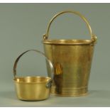A 19th century brass pail, with incised banded decoration, and a small brass preserve pan.