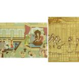 Indian School, 20th century, two scenes of Emperors with attendants, within an interior scene,