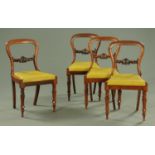 A set of four Victorian rosewood dining chairs, each with bowed top rail,
