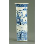 A Chinese blue and white spill vase, with four character Kangxi mark to base. Height 31 cm.