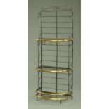 A French iron and brass bakers rack, three tier, height 200 cm, width 78 cm (see illustration).