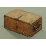 A Bank of Liverpool Limited oak strongbox, with iron carrying handles,
