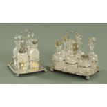 A Victorian six bottle silver plated cruet stand, and another with four bottles.
