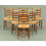 A set of six 19th century ash ladderback kitchen dining chairs,