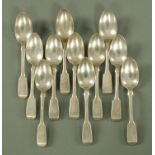Eleven Fiddle pattern dessert spoons, Reid & Sons, Newcastle 1845, each with monogram AB.