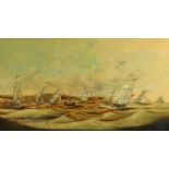 English School, circa 1850, oil on panel, panoramic view of Whitehaven with shipping, 68.6 cm x 121.