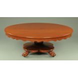 A William IV mahogany breakfast table, reduced in height to form a low coffee table,