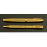 A Watermans gold plated fountain pen and ballpoint pen, both marked Waterman Plaque O.R.