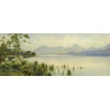 Edward Horace Thompson (1879-1949), a watercolour "Derwentwater", 51 cm x 20 cm, framed,