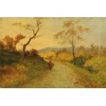 Frank Thomas Carter (British 1853-1943), figures on a rural path, signed, oil on canvas. 30.