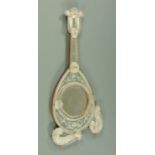 A 19th century Venetian glass mirror, in the shape of a mandolin, with old inventory label to rear.