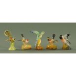 Five Crown Staffordshire porcelain bird figures, 20th century, to include a bee eater,