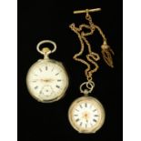 A Victorian 15 ct gold Albertina, and two Continental silver cased pocket watches,