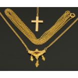 A Victorian embossed pendant necklace on gold coloured metal chain,