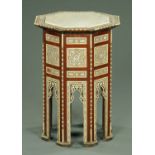 Two octagonal Eastern bone and inlaid mother of pearl occasional tables.