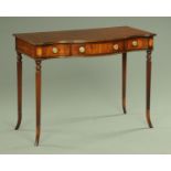 An Edwardian style inlaid mahogany side table, serpentine fronted,
