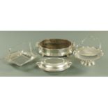A large silver plated two handled warming dish, length 38 cm,