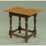 A part 17th century and later oak side table, with moulded edge,