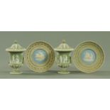 A pair of Wedgwood three colour Jasperware saucers, circa 1883,