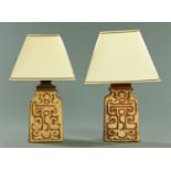 A pair of Barbara Davidson Art pottery stoneware table lamps,