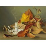 Gerald Norden (1912-2000), "Autumn Leaves with Candle", signed and dated '70, oil on board,