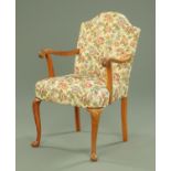 A George I style mahogany and upholstered armchair, early 20th century,