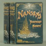 Volumes 1 and 2 of Nansens "Farthest North" (1898), with decorative boards,