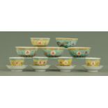 A set of four Chinese birthday tea bowls and saucers,